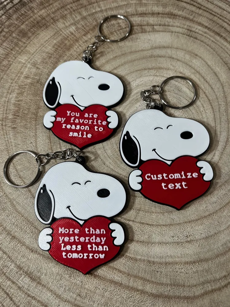 Snoopy Keyless Script Customizable text - Snoopy keychain with a heart - Free 3D Print Model ...