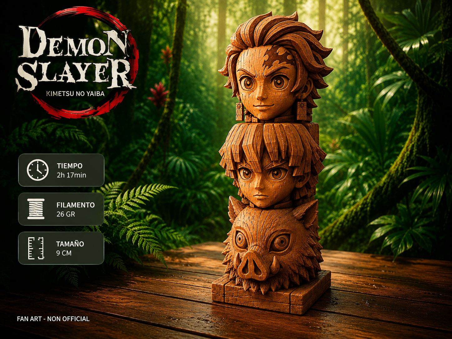 Tanjiro Zenitsu Inosuke Wooden Totem Demon Slayer