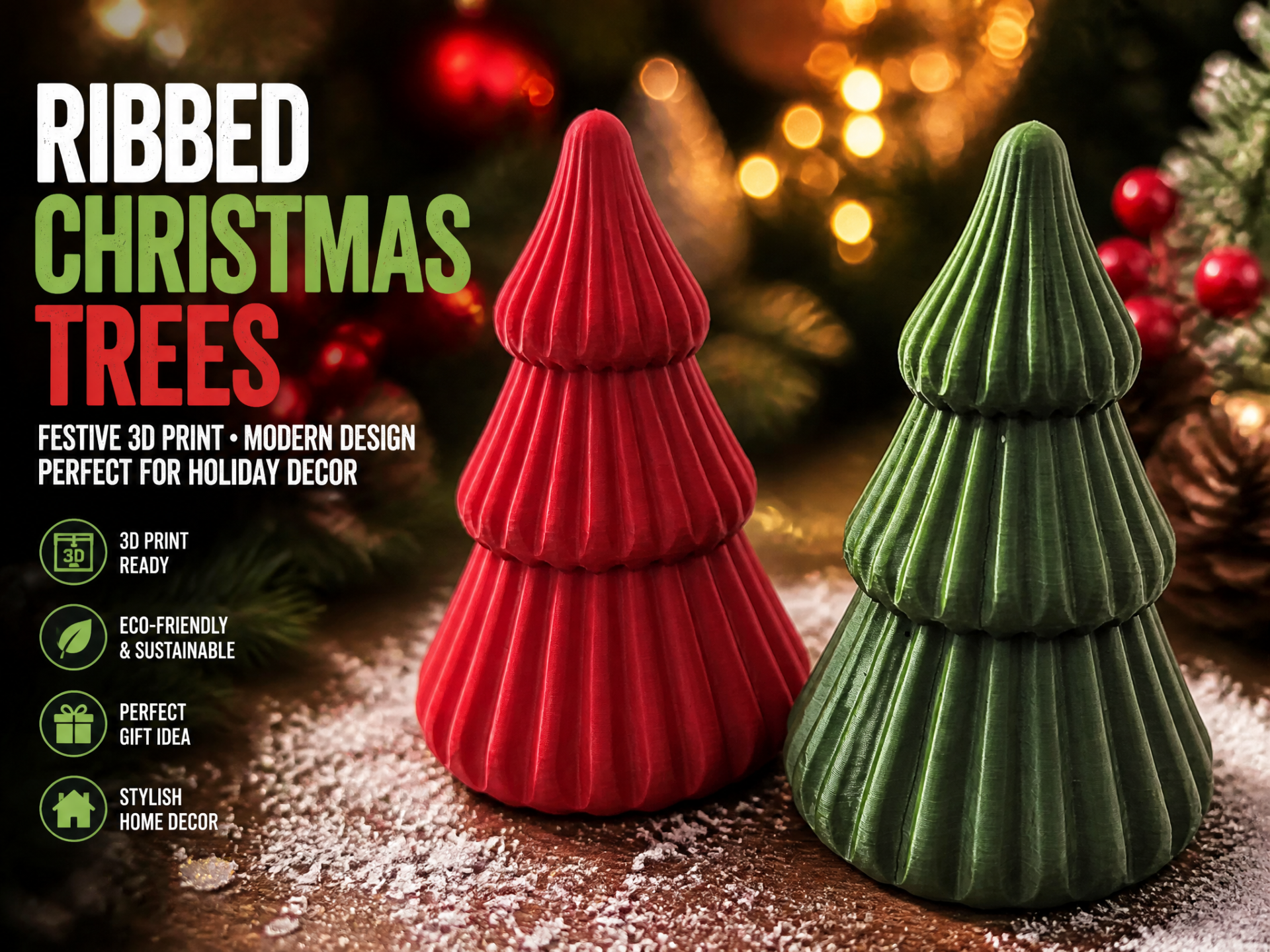 Ribbed Christmas Tree Ornament – Modern Decor 3D model