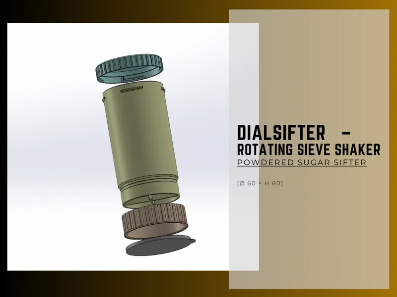 DialSifter — rotating sieve shaker (Ø 60 × H 80)
