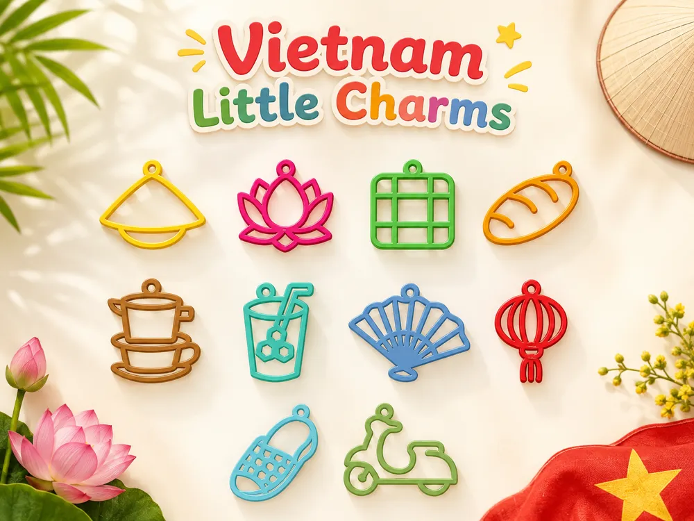 Llavero: Vietnam Little Charms – 10 Cute Vietnamese Icons. Referencia del modelo original.