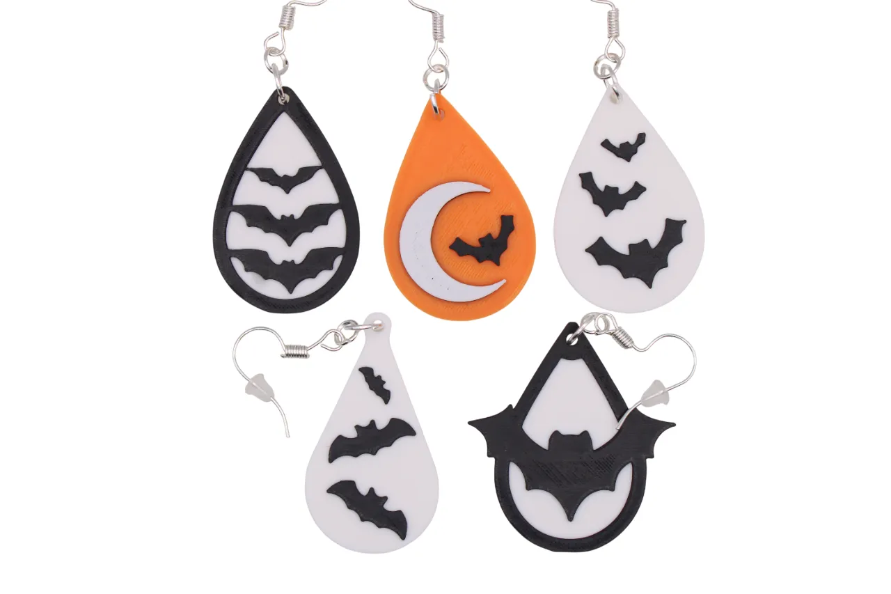 Halloween Earrings pt 14 - Bat 2 Tear Drops view 2