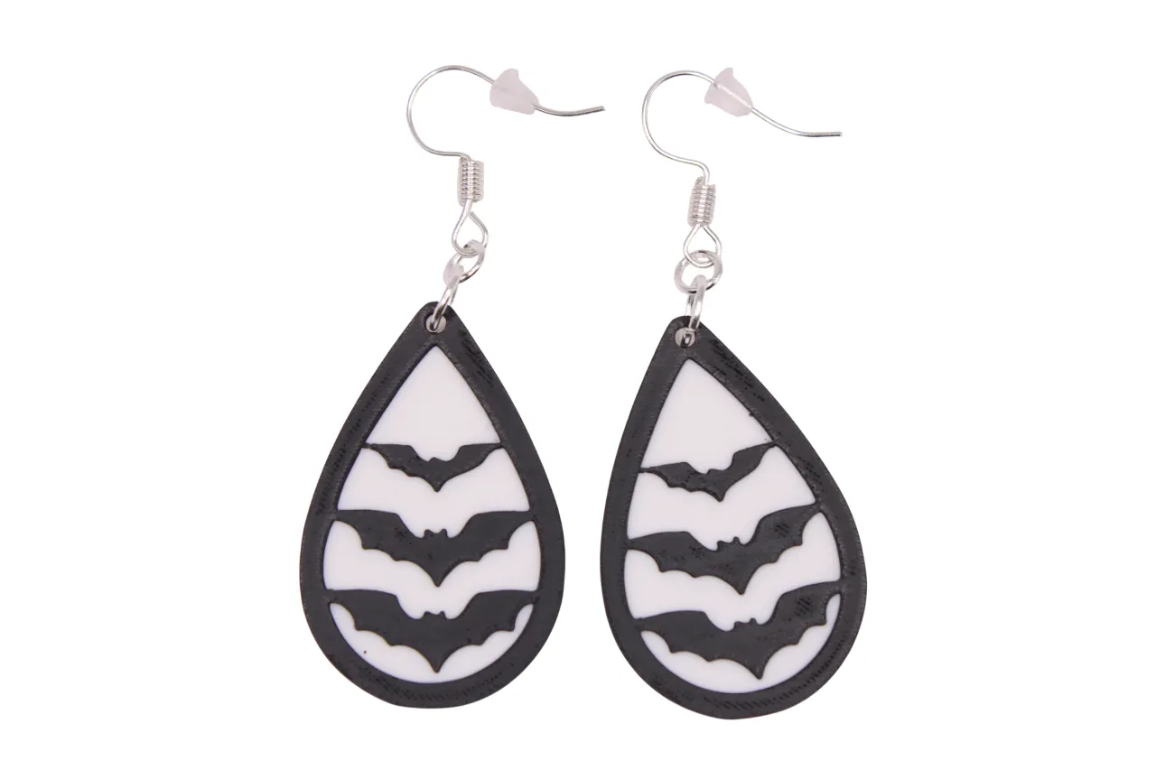 Halloween Earrings pt 14 - Bat 2 Tear Drops view 3