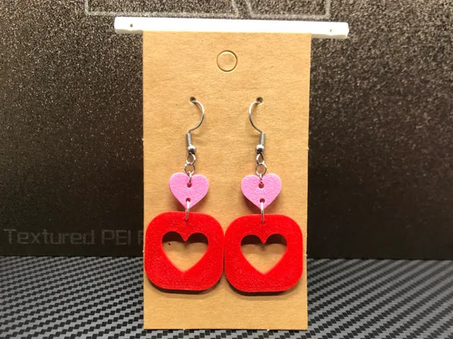 Two hearts Valentine's day earrings 0.4 mm nozzle