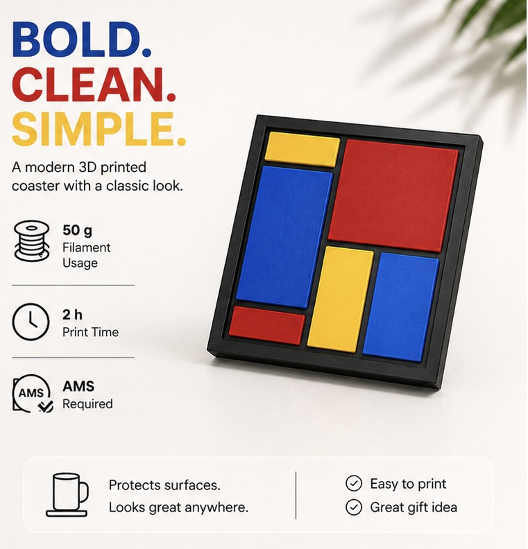 Miniatura 2 do modelo 3D Monrian style coaster