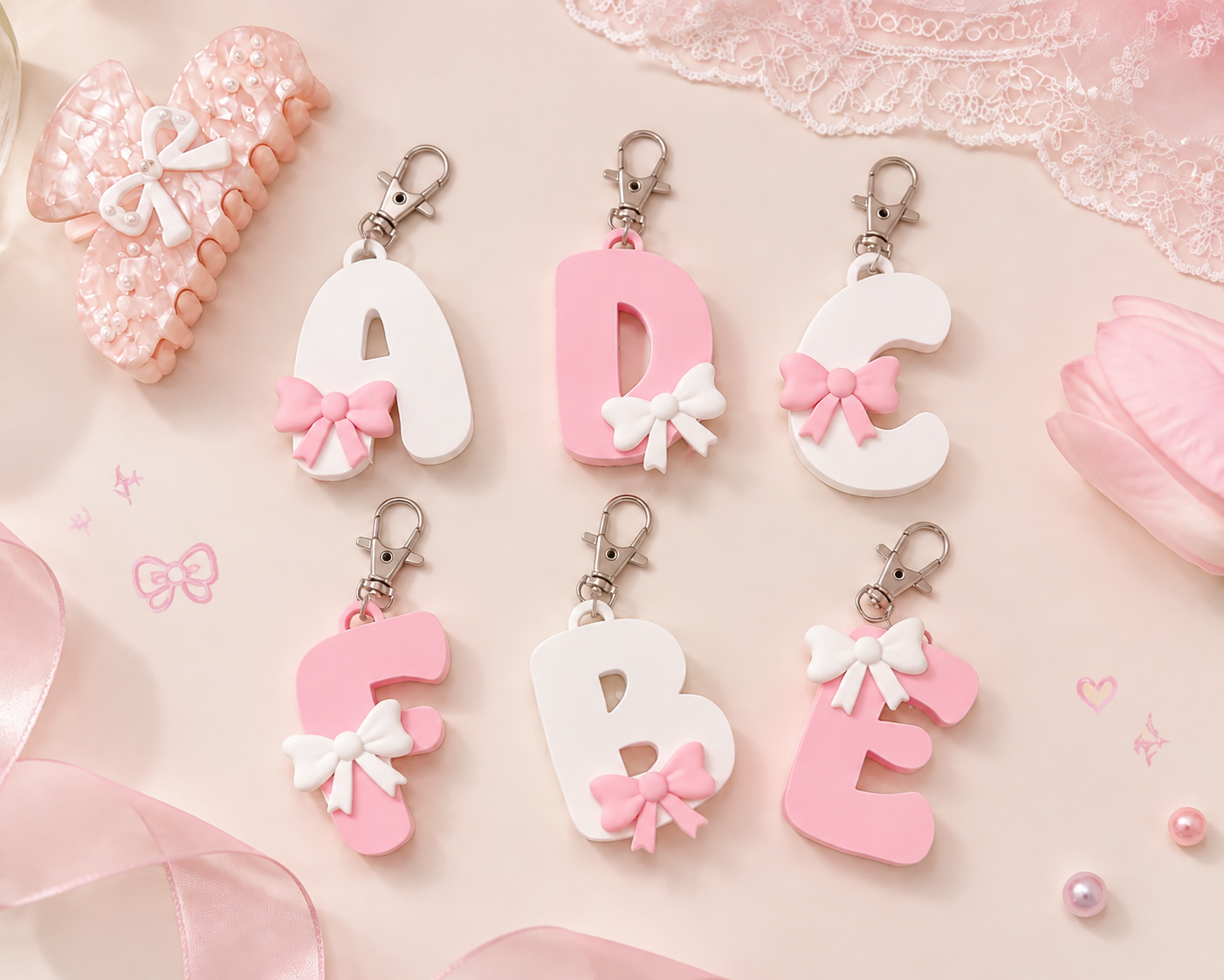 Cute Bow Letter Keychain Custom Initial Charm - 1