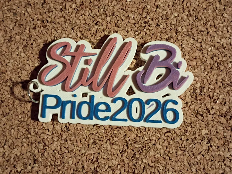 "Still Bi" 2026 Pride keychain