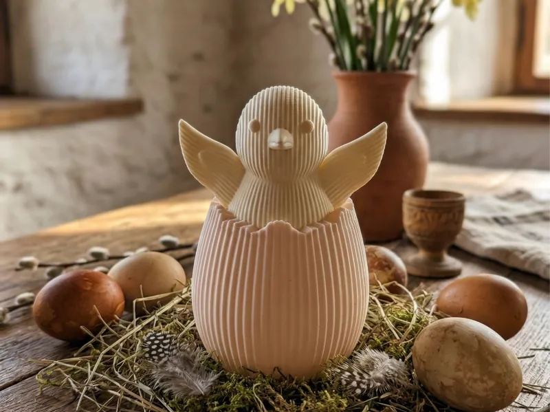 Cute Hatching Chick in Ribbed Egg 
