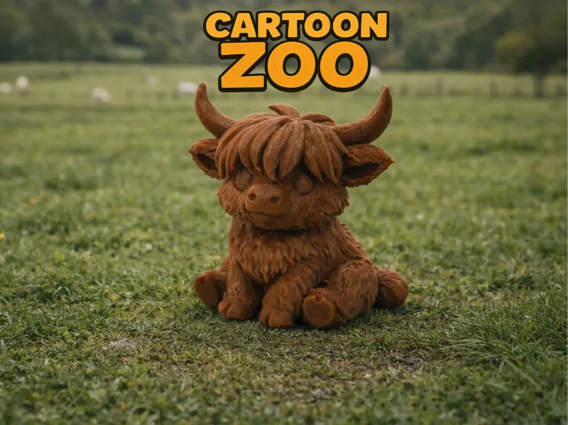 Cute Cartoon Highland Cow - Cartoon Zoo