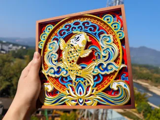 国风锦鲤-《年年有鱼》-（分盘、AMS打印）新年桌面艺术叠雕摆件挂画