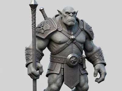 Miniture Orc Holding Staff