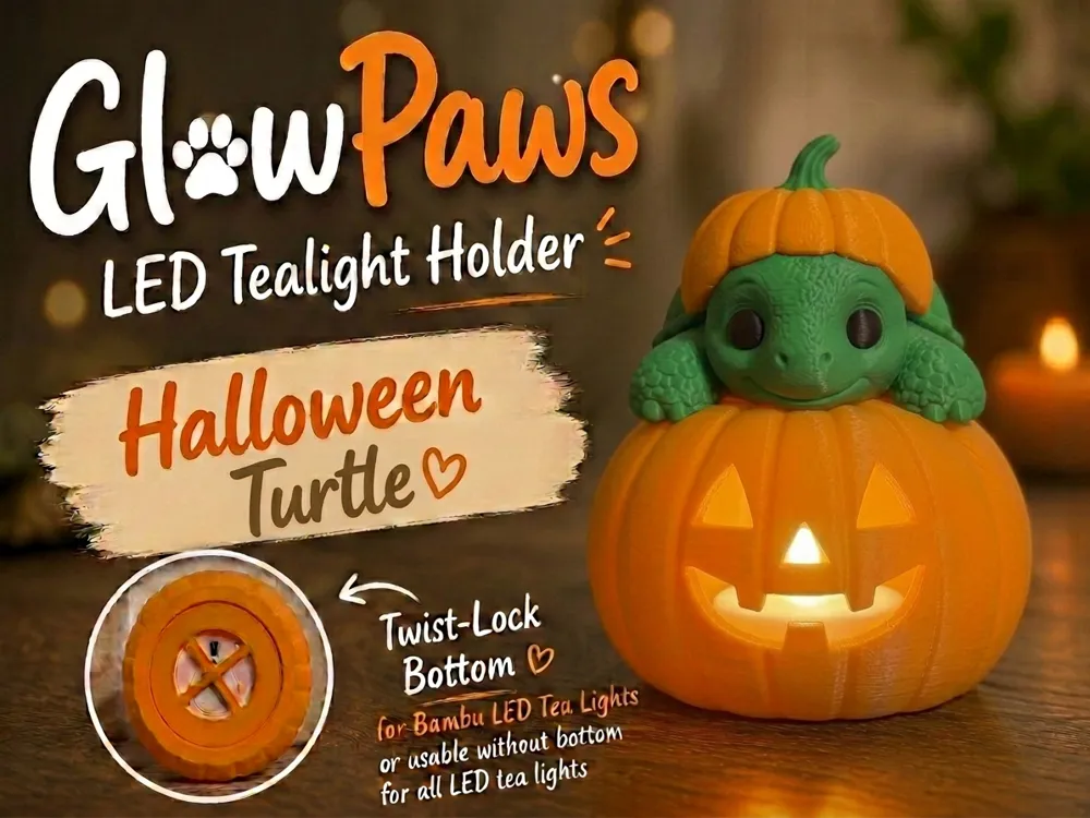 Accesorio de iluminación decorativa: Turtle GlowPaws Tealight Holder Pumpkin. Referencia del modelo original.