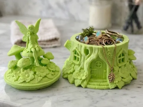 Caja o estuche: Fairy Mushroom Tree Stump Jewelry Box Container — referencia de MakerWorld