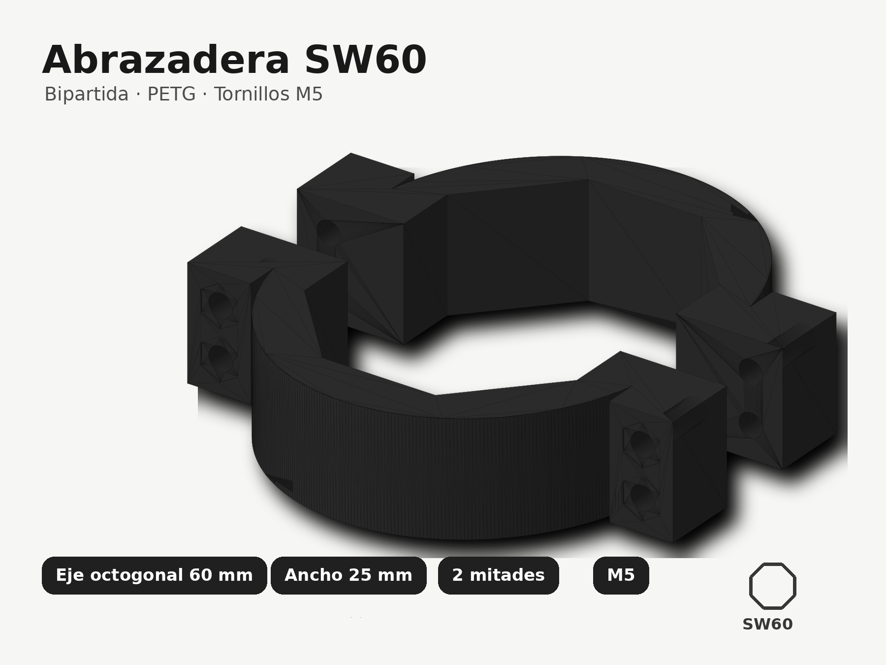 Abrazadera Eje octogonal SW60 – 2 piezas