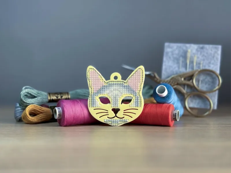 Cross-Stitch Cat Keychain