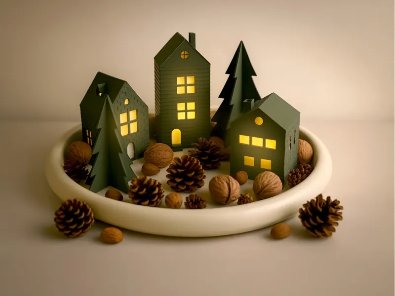 Weihnachtsdorf mit Teelichteinsatz - Detailed