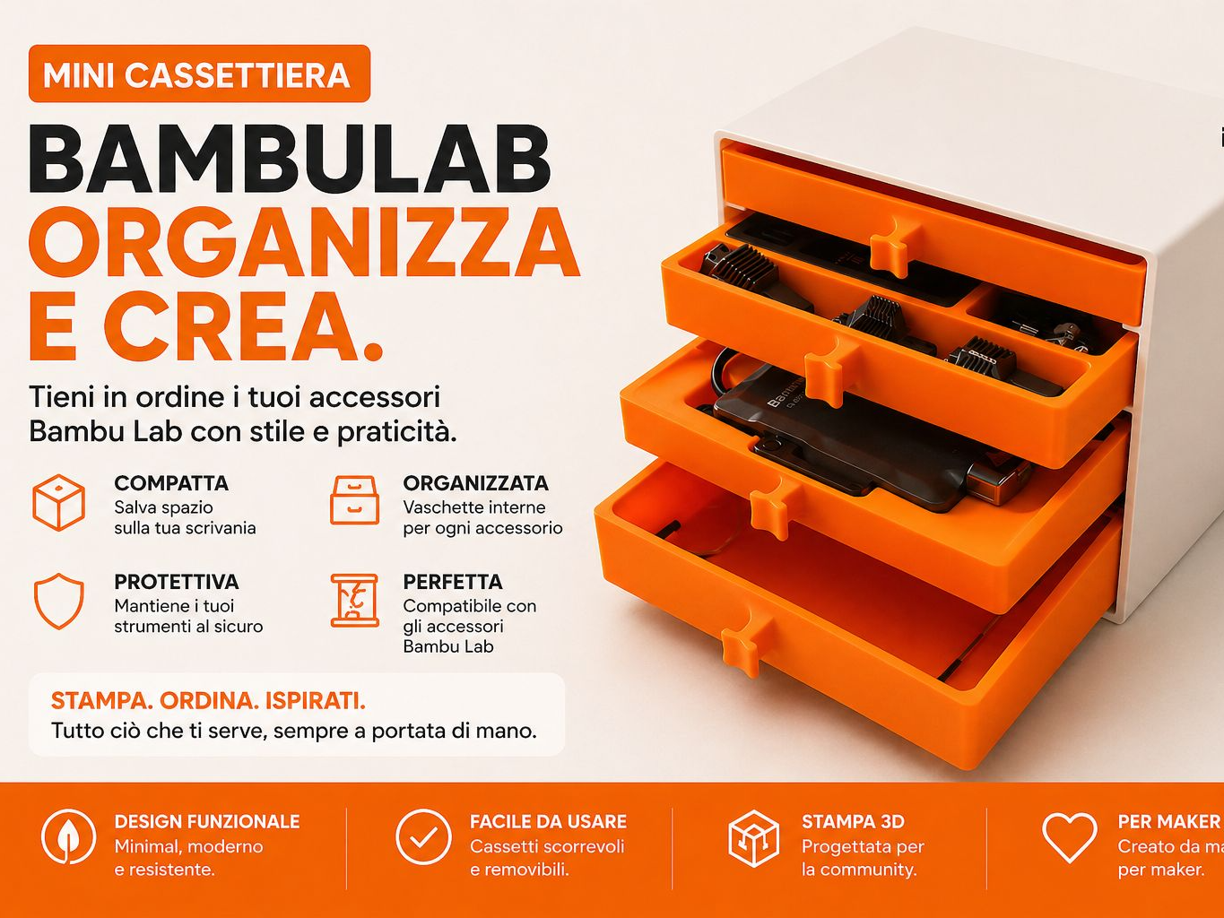 mini cassettiera accessori stampanti bambulab 