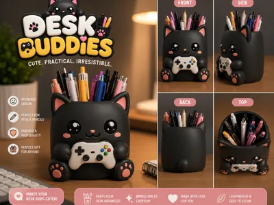 cat cute gamer pen holder