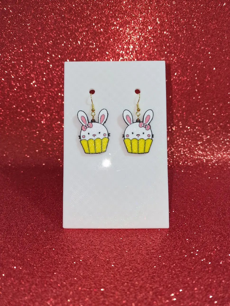 Bunny cupcake earrings view 2