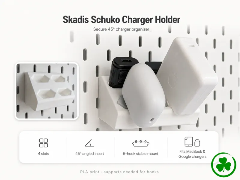 Skadis European Plug Charger Holder 4 slot angled