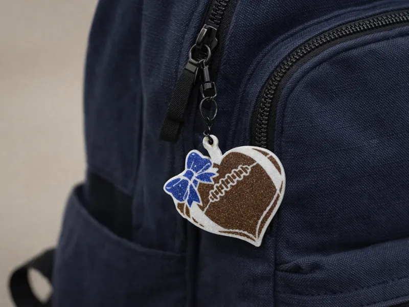 Football Heart Keychain with Bow