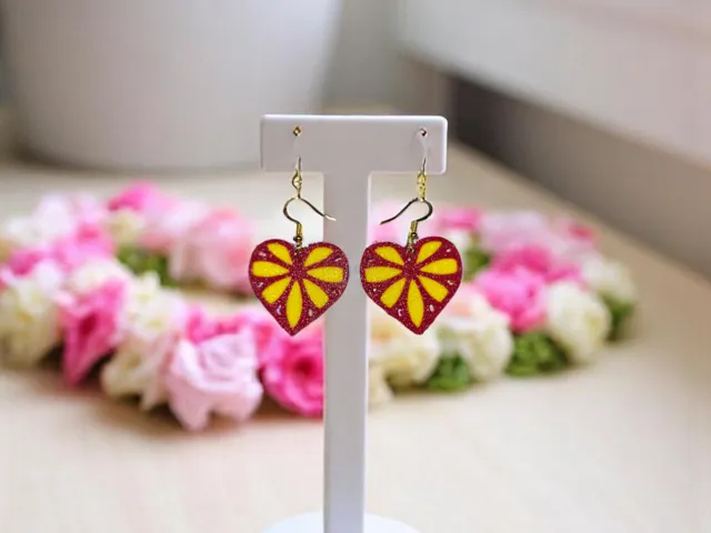 Flower on heart earrings