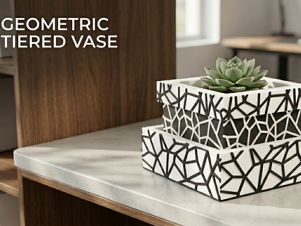 Elegant Geometric Square Tiered Vase