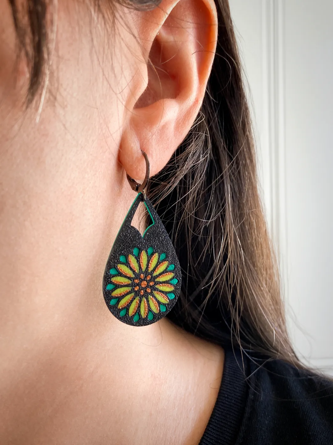 Sunflower earrings view 2