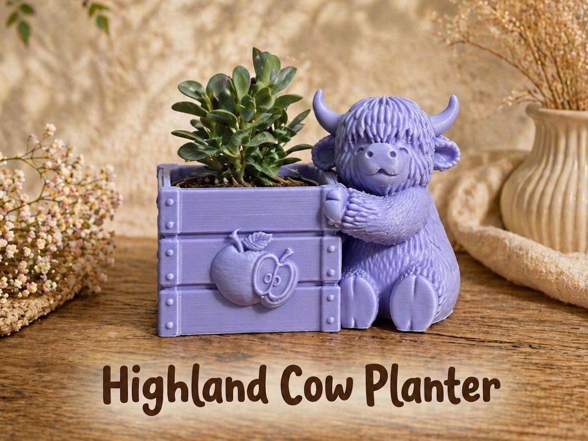 Highland Cow Apple Crate Planter