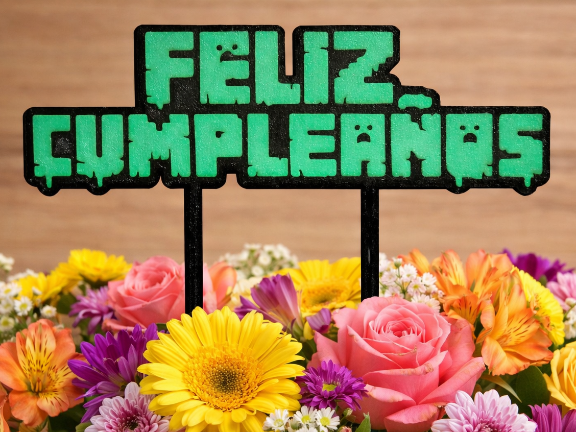 Minecraft Style Topper – Feliz Cumpleaños
