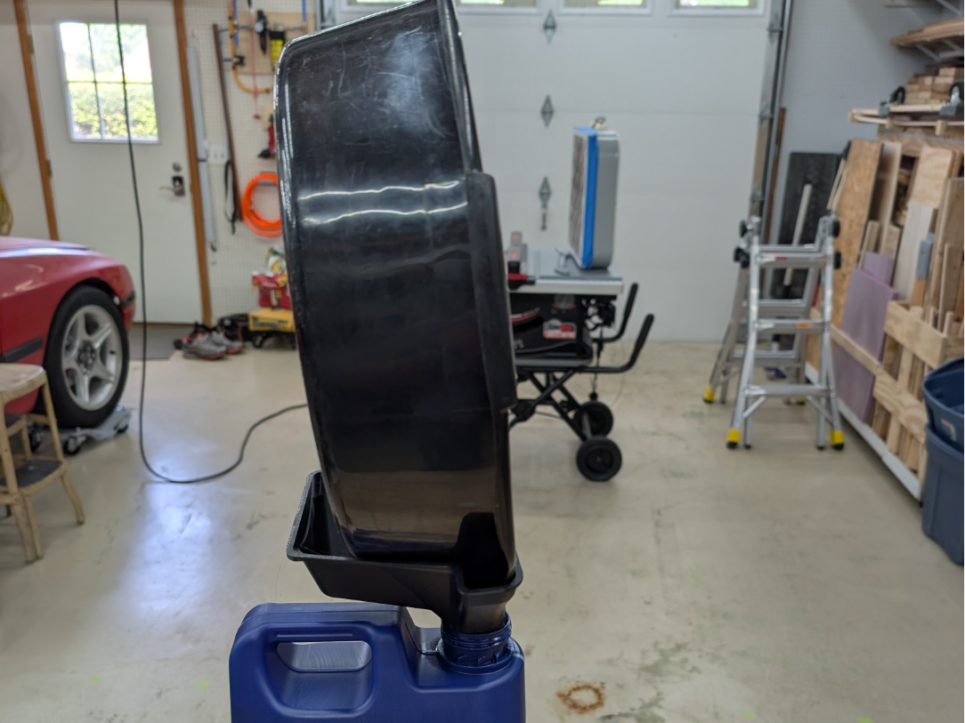 Funnel for Waste Oil - Holds Drip Pan as It Drains
