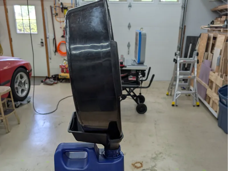 Funnel for Waste Oil - Holds Drip Pan as It Drains