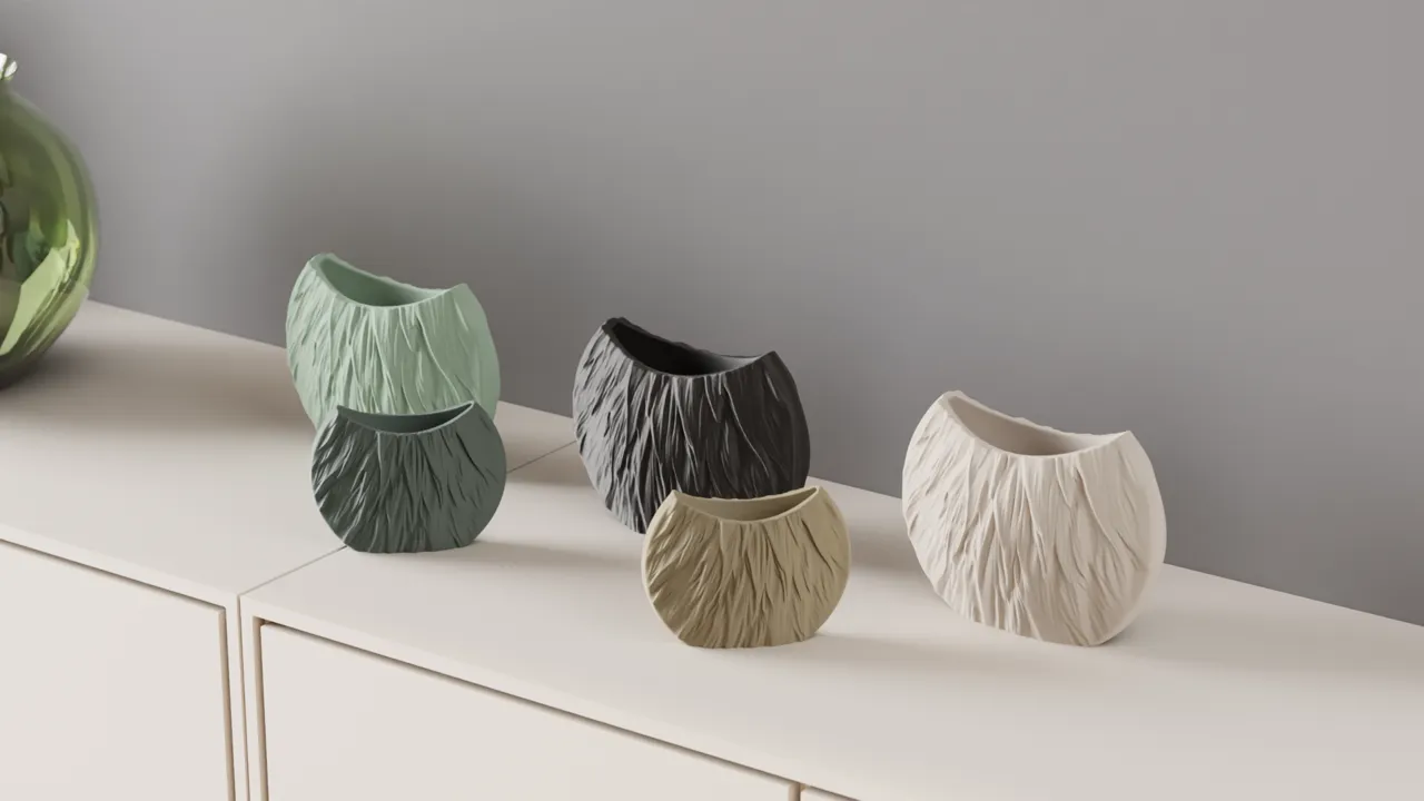 Modern Circular Vase. Fur Style Texture vase. view 3