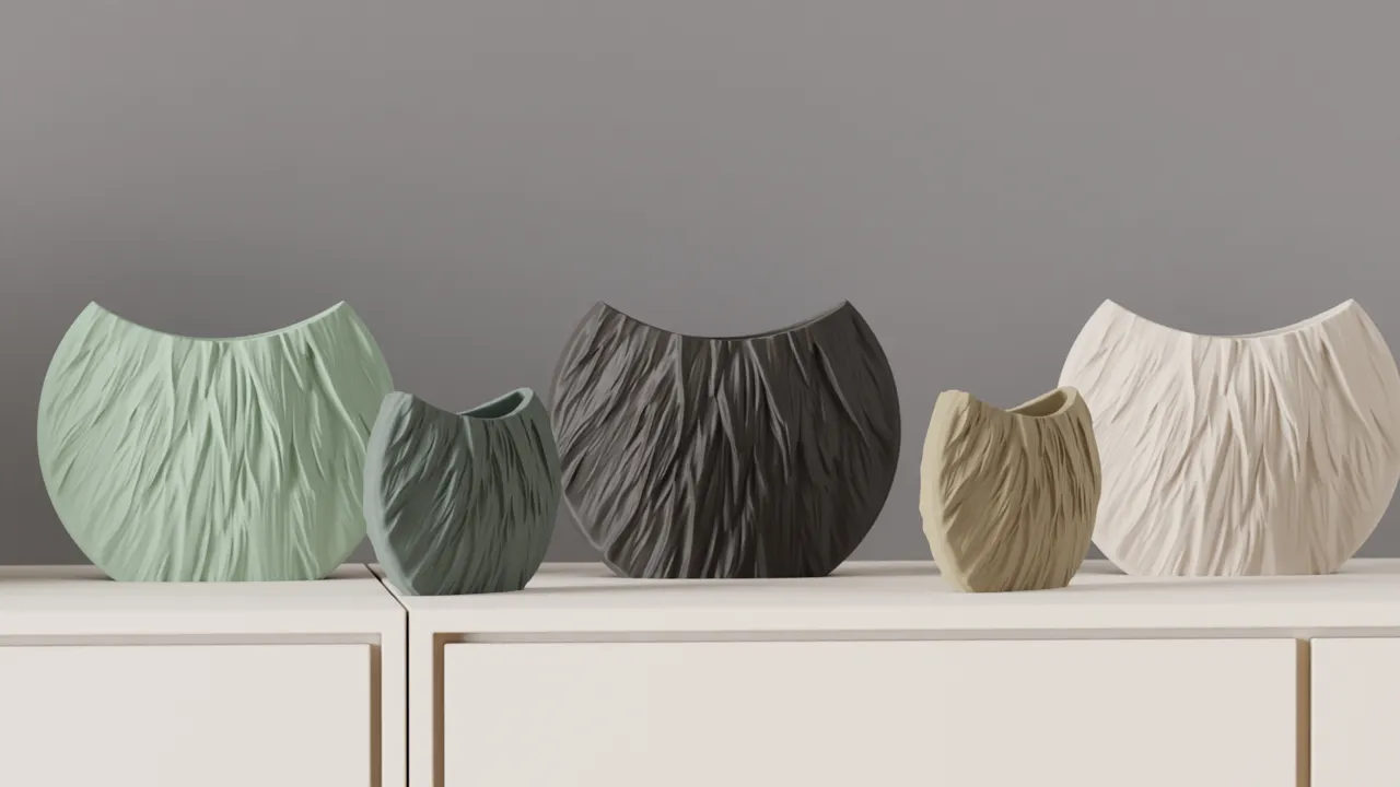 Modern Circular Vase. Fur Style Texture vase. view 2