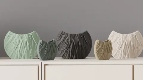 Modern Circular Vase. Fur Style Texture vase. view 2