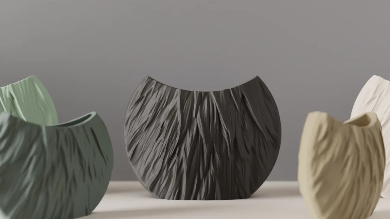 Modern Circular Vase. Fur Style Texture vase. view 4