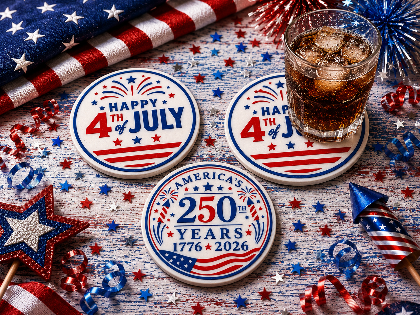 4th of July 250th Celebration Coaster Set