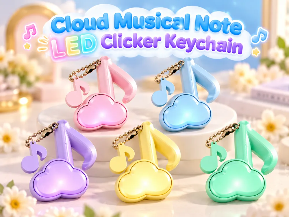 Cloud Musical Note LED Clicker Keychain - Free 3D Print Model - MakerWorld