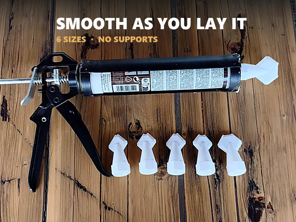 Accesorio para boquillas: Silicone Caulk Nozzles — 6 sizes, no supports. Referencia del modelo original.