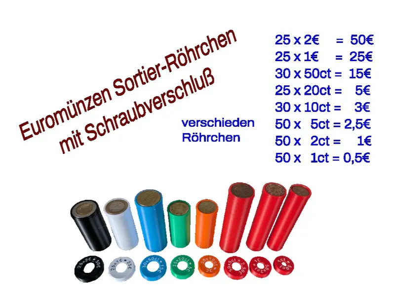 Euro Münzen Sortierröhrchen mit Schraubverschluß