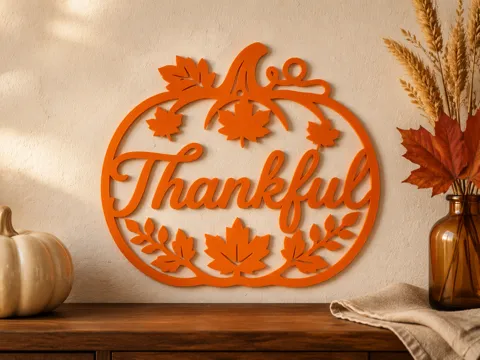 Adorno temático: Thankful Pumpkin Sign – Fall Wall Decor — referencia de MakerWorld