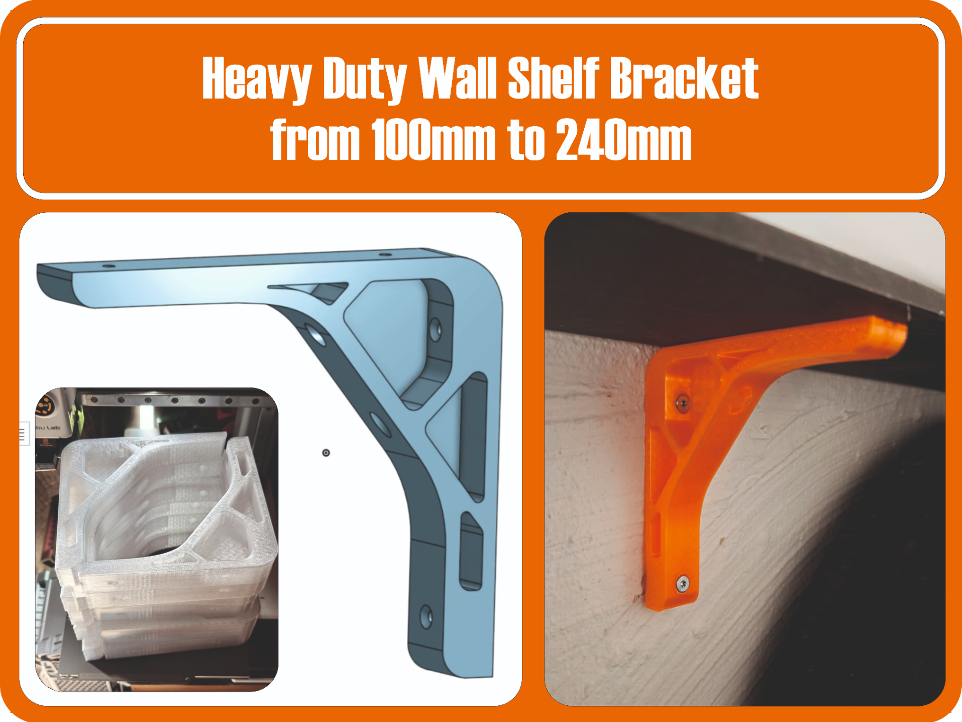 Heavy Duty Wall Shelf Bracket from 100mm to 240mm