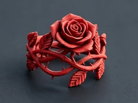 Soporte: 荆棘炽瑰・Thorn‑and‑Scarlet‑Rose Ring — referencia de MakerWorld