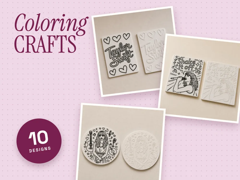 Letrero o emblema decorativo: Taylor Swift - Coloring Craft - 10 Designs!. Referencia del modelo original.