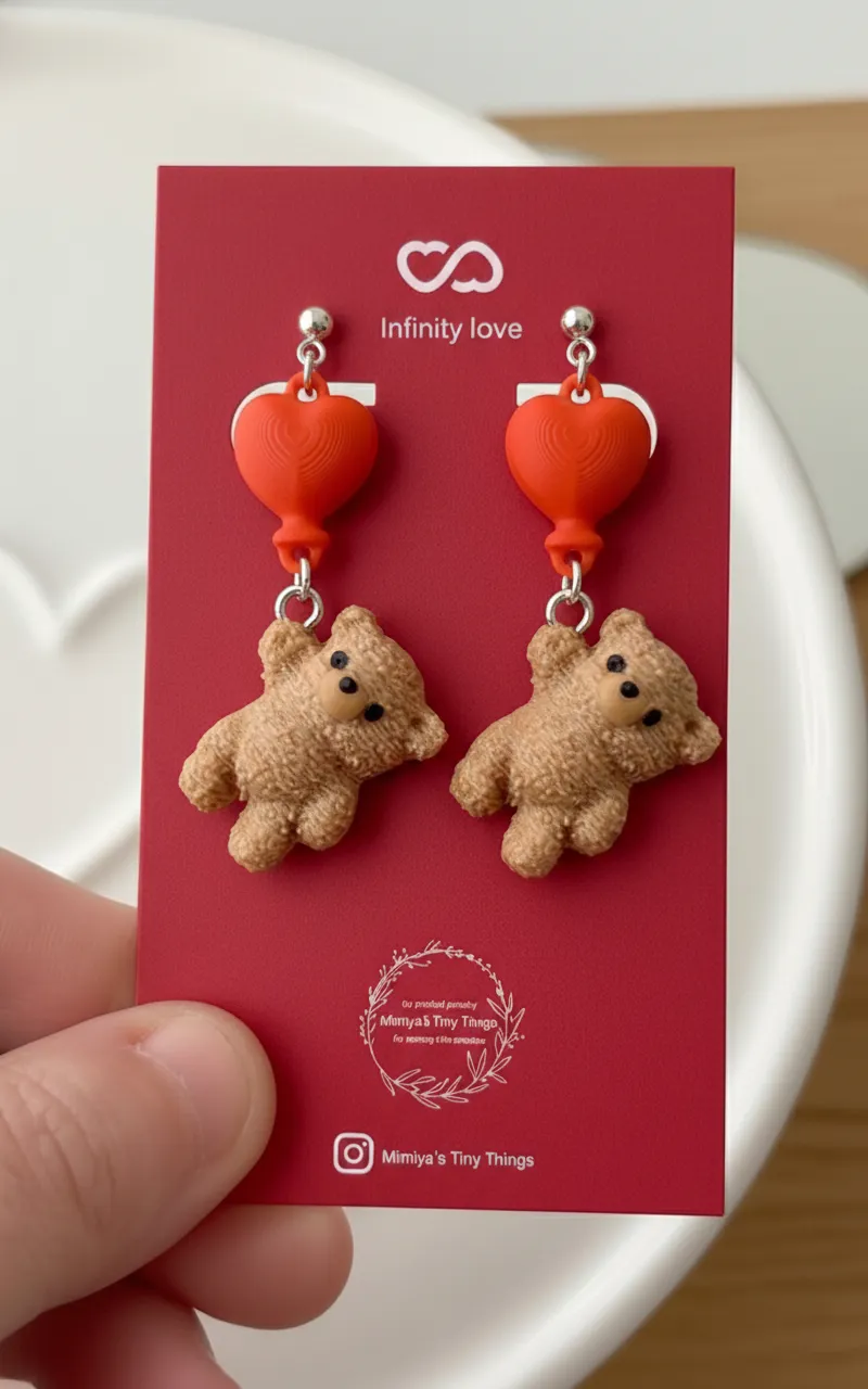 Heart Balloon Teddy earring / keychain view 3