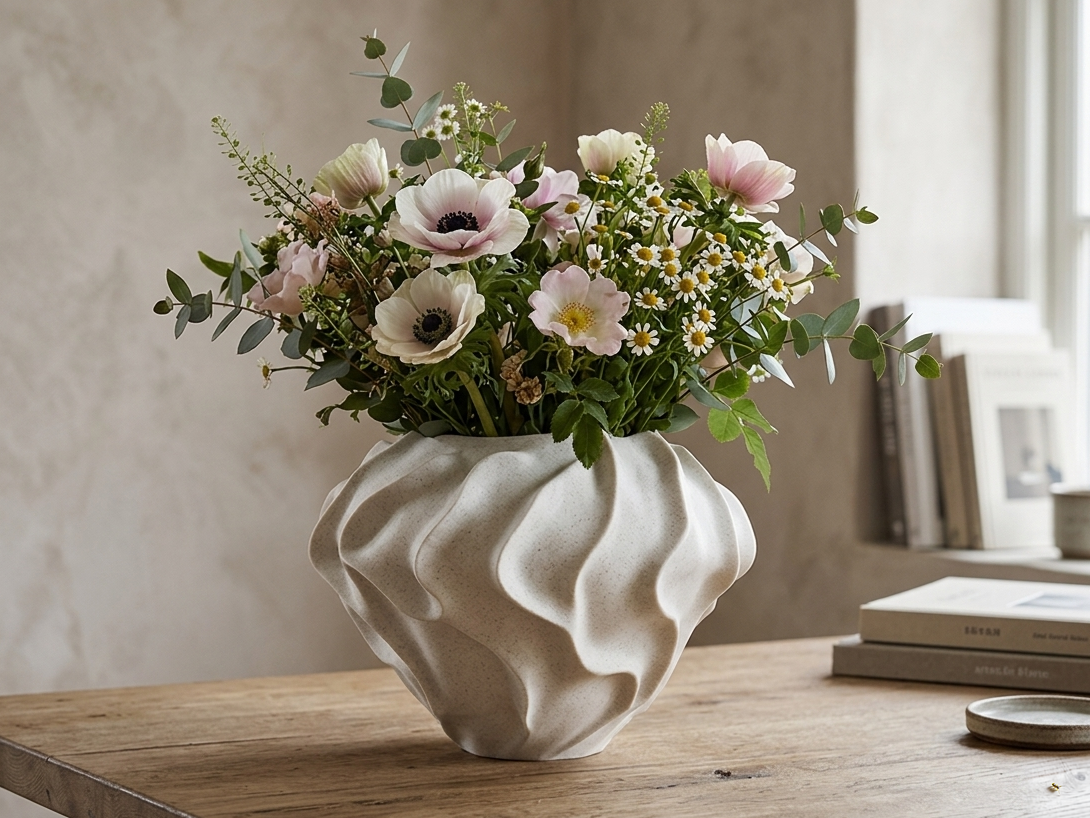 Miniatura 1 do modelo 3D BloomShell Vase – Organic Wavy Flower Vase
