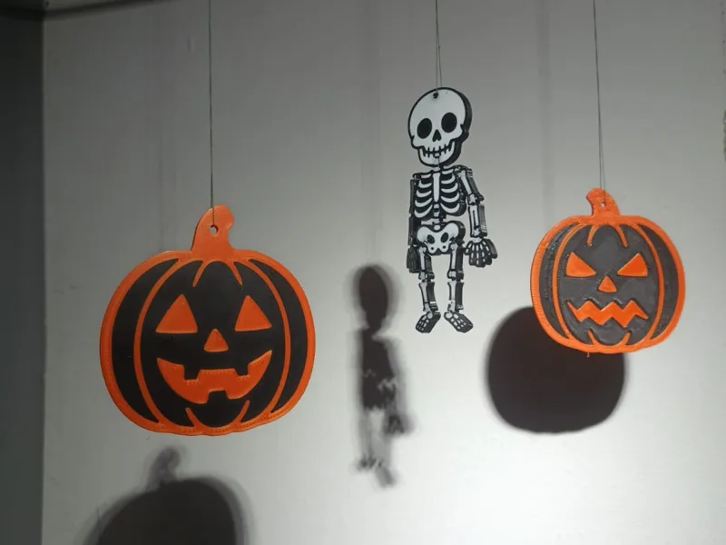 Halloween decoration pumpkin and skeleton