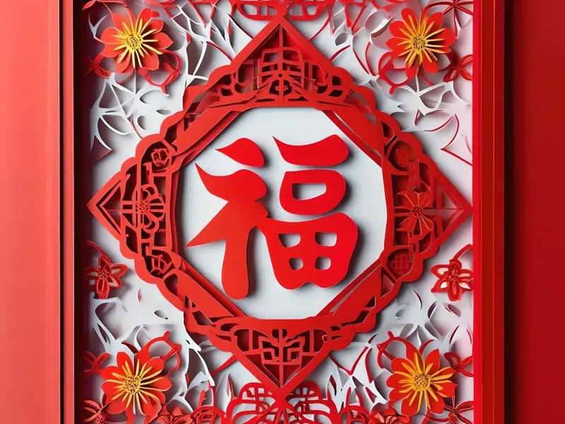 春节喜庆窗花立体剪纸浮雕画《福》