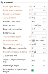Advanced Support Settings 0,3 Top Z Distance