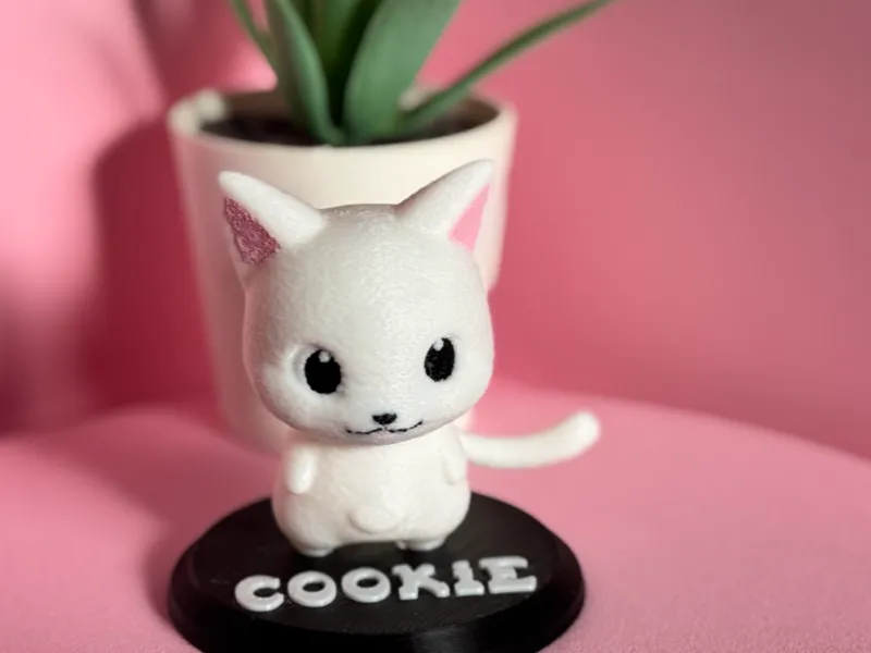 Adorable Cat with Stand and Custom Text